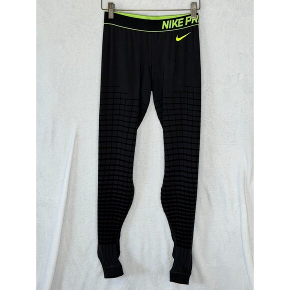 Nike Dri-Fit Pro Recovery Hypertight Running Tights in Black Neon Green Size L - Picture 2 of 16